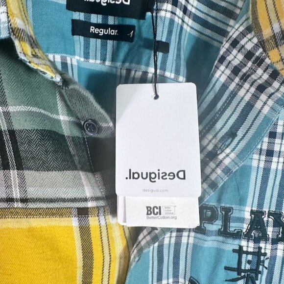 Desigual Men's Patchwork Plaid Cotton Button-Up Long Sleeve Shirt - Size M NWT - Picture 6 of 11